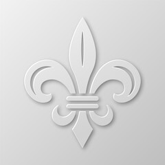 Vector Realistic Paper 3d Fleur De Lis Closeup on White Background. Heraldic Lily Sign, Vector Illustration