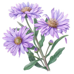Obraz premium Bouquet of Purple Aster and Chrysanthemum Flowers on White Background