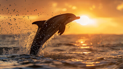 Obraz premium A dolphin is jumping out of the water in the ocean