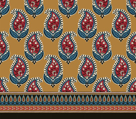 PAISLEY FLORAL WITH BORDER SEAMLESS PATTERN ALL OVER PRINT VECTOR ILLUSTRATION