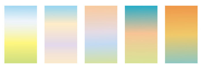 A set of gradient and abstract backgrounds for stories, social media covers. Summer palette. Isolated on a white background. Vector illustration.