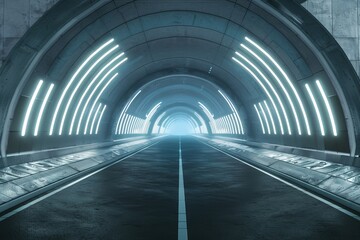 Futuristic 3d visualization of an architectural structure above an empty highway with asphalt pavement