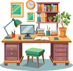 Home business office workspace, isolated on transparent background.	