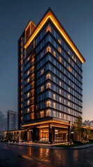 Fototapeta premium A modern office building with a geometric facade