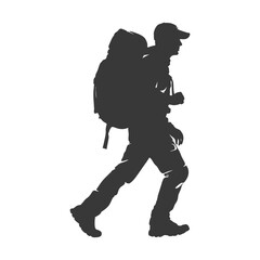 silhouette backpacker man in action full body black color only