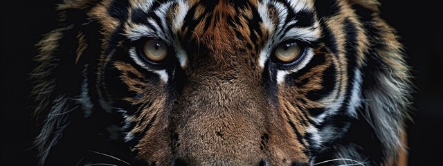 Close up of the eyes and face of an orange tiger, in the digital art style.