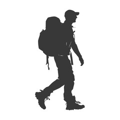 silhouette backpacker man in action full body black color only