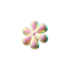 3D glossy pink flower figure liquid surface with holo reflection in Y2K style, vector volume plastic floral icon
