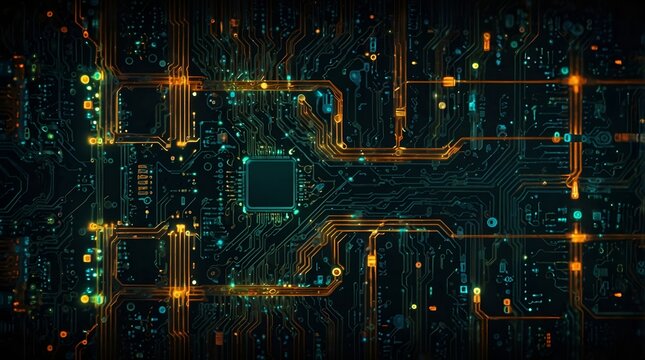 A Vibrant Metropolis Illuminated by Countless Lights Intricate circuit board pattern resembling a cityscape