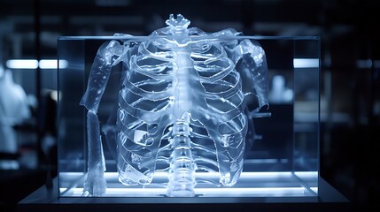 A 3D hologram of a ribcage illustrating the protective structure for vital organs