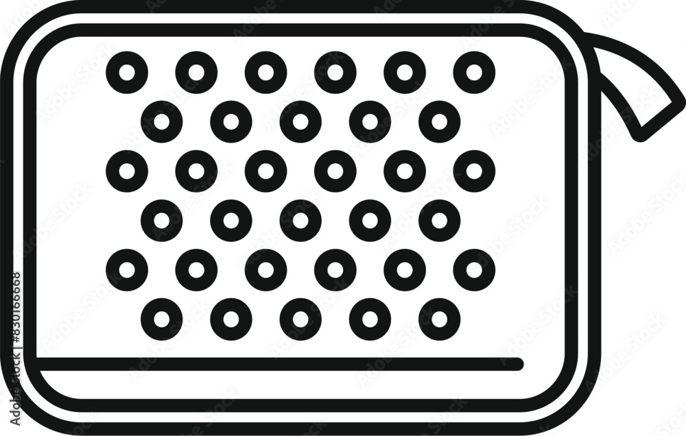 Poster simple line art design of a wallet, featuring a coin compartment, suitable for various applications