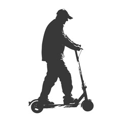 silhouette elderly man riding hoverboard black color only