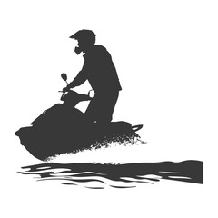 silhouette elderly man riding jet ski full body black color only