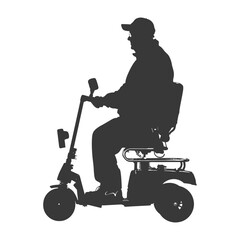 silhouette elderly man riding mobility scooter black color only