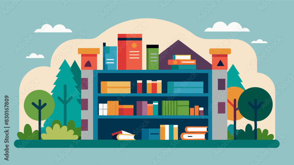 Poster a neighborhood library showcasing a display of books filled with insightful and mindful verses.. vec