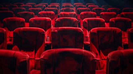 Empty red theater seats, close-up.

