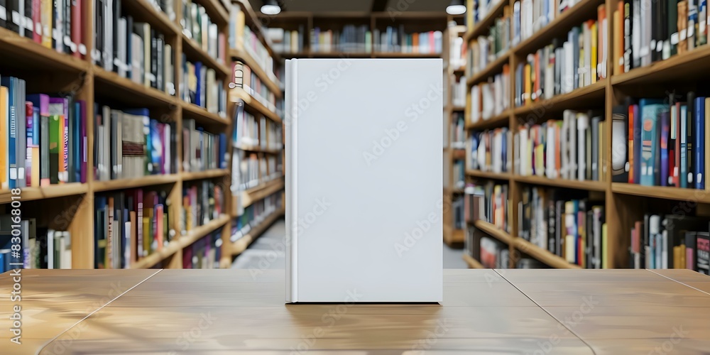 Poster d rendering of an empty white book on a bookshelf in a store or library. concept 3d rendering, empty
