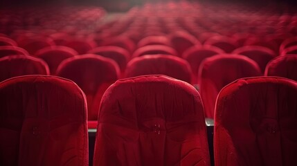 Fototapeta premium Empty red theater seats, close-up.
