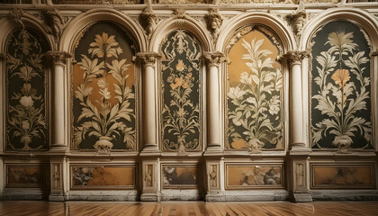 Obraz premium an old wall with classic wallpaper, emphasizing the intricate designs and faded elegance of historical decor