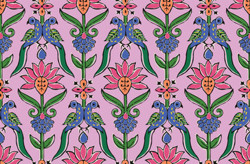 PEACOCK BIRD AND FLORAL SEAMLESS PATTERN JAIPUR PRINTS INDIAN PATTERN BOHEMIAN SEAMLESS PRINTS