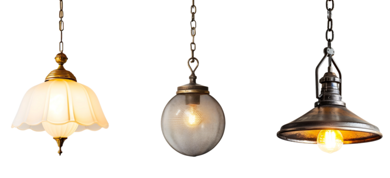 set of vintage hanging lamp on a transparent background