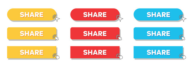 Fototapeta premium Simple Share Web Button Set with hand pointer or arrow pointer modern minimal style vector
