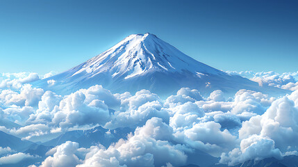 iconic image of Mount Fuji Japan's tallest peak rising majestically above sea of cloud against clear blue sky mountain's symmetrical cone snowcapped summit symbolize natural beauty resilience spiritua