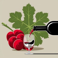 red wine bottle and glass, glass of wine and grapes, wine and grapes, beer illustration, wine