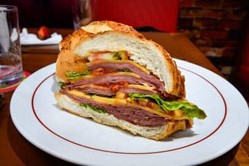 Mortadella sandwich from Mercadao of Sao Paulo. Gastronomic tourist attraction in the city of São Paulo.