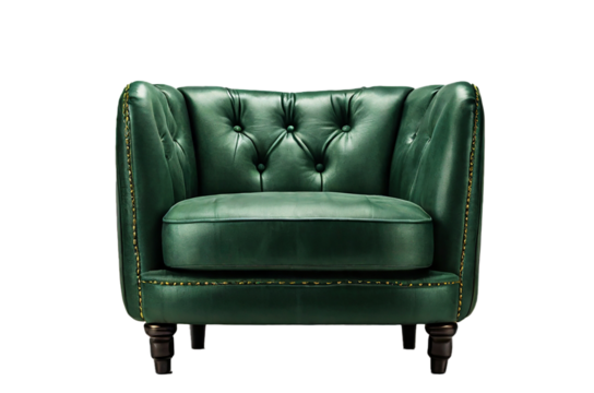 a single bottle green color sofa chair isolated on a white background 
