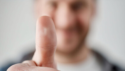 Naklejka premium Close-up of a person’s fingertip, focus on fingerprint patterns, identification, biometric technology, security, personal uniqueness.