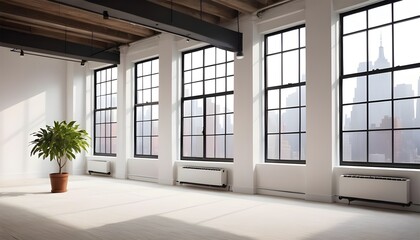 Fototapeta premium An empty loft livingroom penthouse NY,Madrid,London for Augmented reality mockup pattern frame