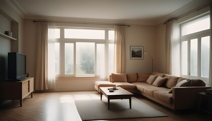 Fototapeta premium An empty loft livingroom penthouse NY,Madrid,London for Augmented reality mockup pattern frame