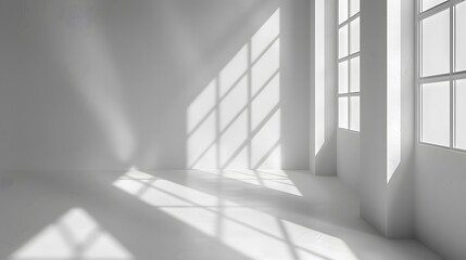 Fototapeta premium 白い壁に窓からの柔らかな影と光のイメージ
