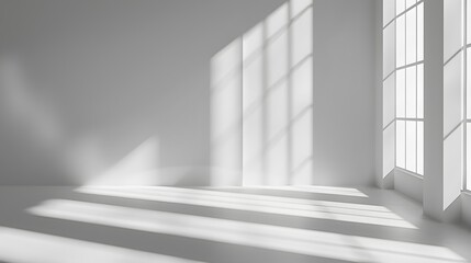 白い壁に窓からの柔らかな影と光のイメージ