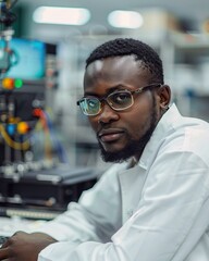 Man Sitting at Desk With Laptop Computer