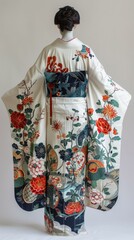 Fototapeta premium A woman wearing a kimono with a floral pattern