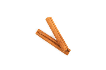 Cinnamon sticks isolated on white background. Cinnamon roll. Spicy spice for baking, desserts and drinks. Fragrant ground cinnamon.