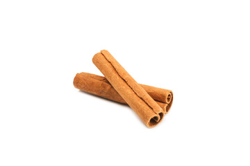Cinnamon sticks isolated on white background. Cinnamon roll. Spicy spice for baking, desserts and drinks. Fragrant ground cinnamon.