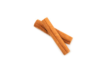 Cinnamon sticks isolated on white background. Cinnamon roll. Spicy spice for baking, desserts and drinks. Fragrant ground cinnamon.