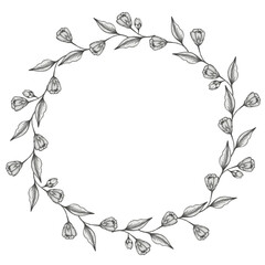 Obraz premium Beautiful round frame of small flowers in black and white style