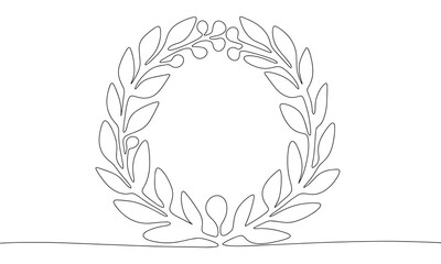 Wreath one line continuous. Line art wreath. Hand drawn vector art.