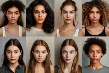 A group of women with different skin tones and features are smiling for the camera. Concept of diversity and inclusivity, celebrating the beauty of all skin tones and features