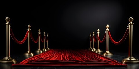 Elegant and Contrasted Event Concept: Red Carpet on Black Background. Concept Elegant Event Styling, Red Carpet Glamour, Black Tie Affair, Sophisticated Contrast, Exclusive VIP Experience