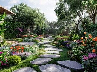 A Stone Path Inviting You into a Tranquil Garden Haven