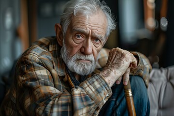 Older man with white beard and mustache sitting on a couch