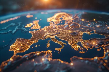 Map of europe with illuminated lights