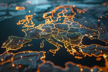 Lights illuminating close-up europe map