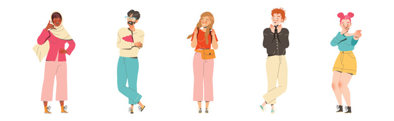 Man and Woman Character Showing Hand Gesture Expressing Emotion with Body Language Vector Illustration Set