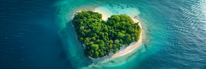 a heart shaped island in the middle of the ocean with a sandy beach